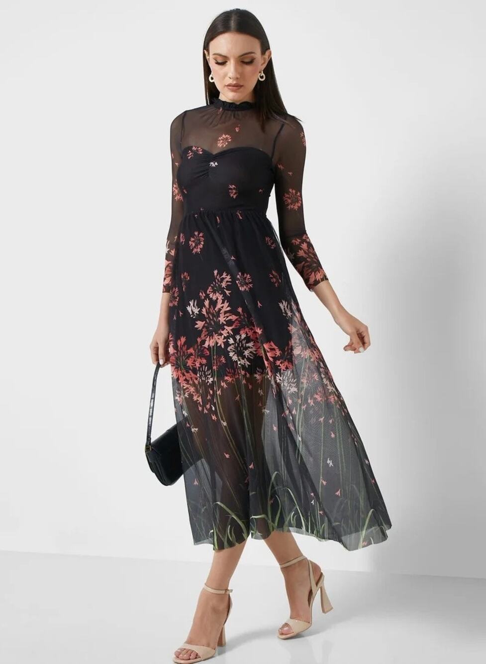 NEW Ted Baker London Susenaa Floral Mesh Illusion Mock Neck Midi Dress US 1 Sm